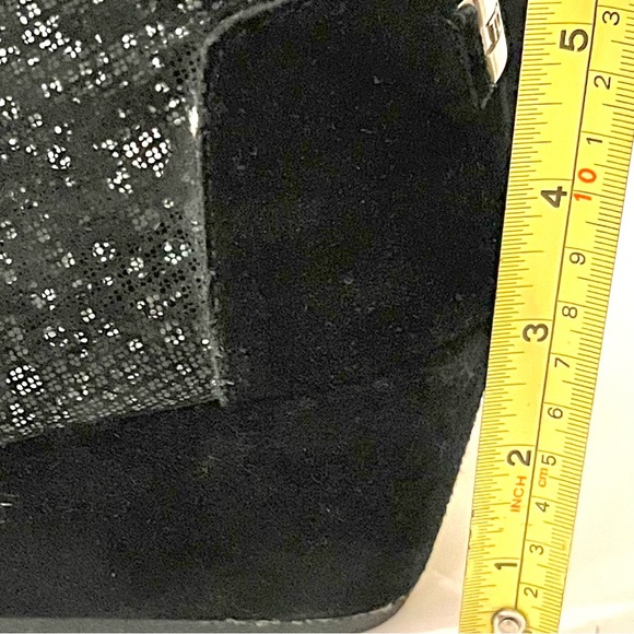 TOMS Desert Wedge Suede Heel Booties Black Shimmer Lace Up Ankle Boots Size 12 - Picture 13 of 13